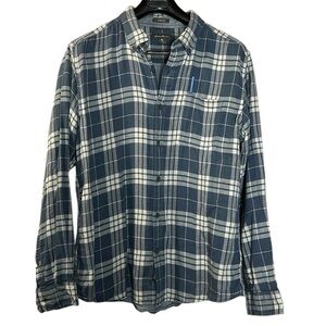 Eddie Bauer Blue White Plaid Button Down Shirt Cotton Mens L Flannel Classic Fit